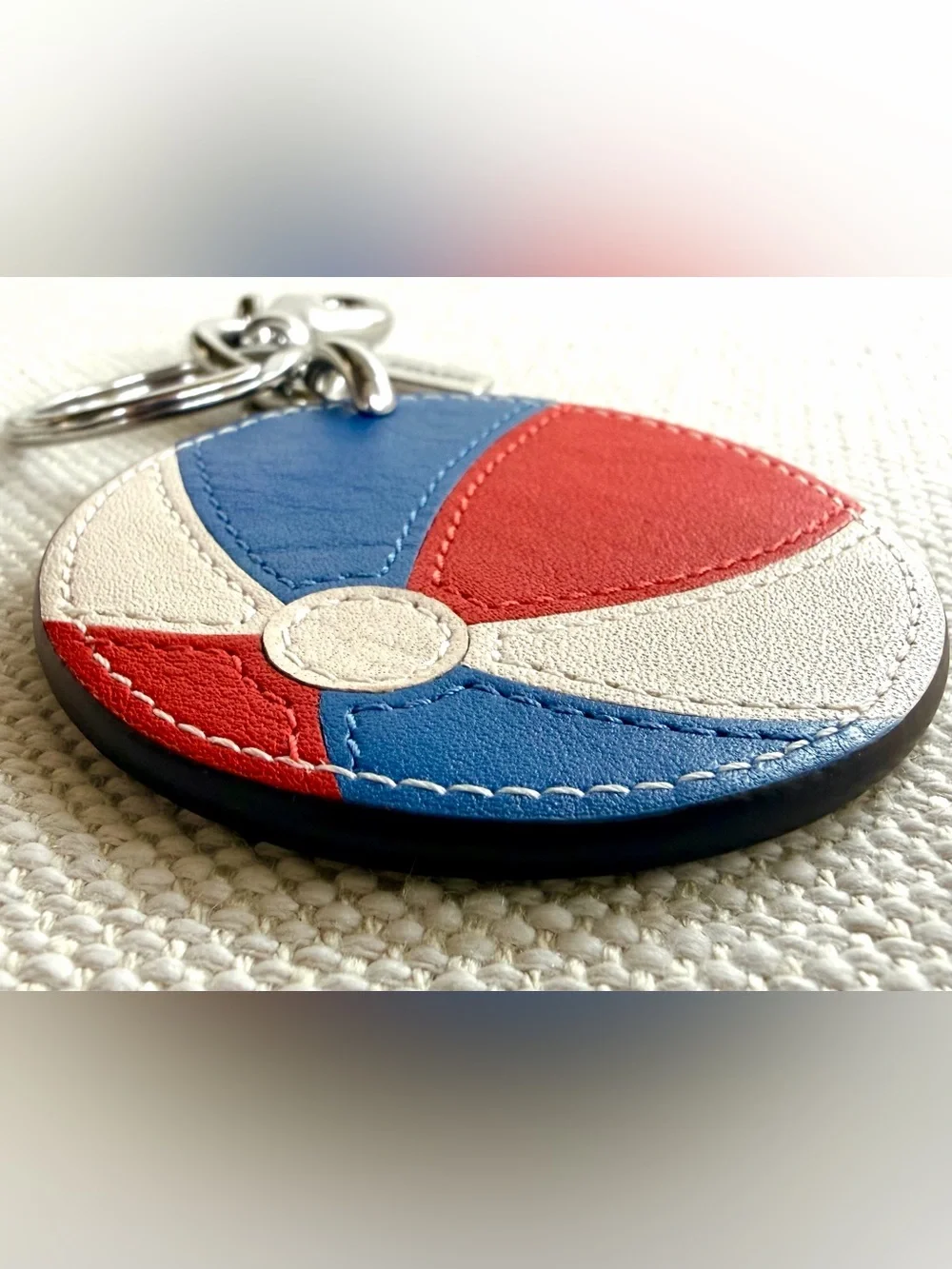 COACH Beach Ball Leather Bag Charm Keychain Red White Blue CU260
